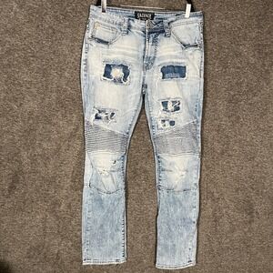 Salvage‎ Denim Jeans Mens Distressed Ripped Patched Moto Biker Light Wash